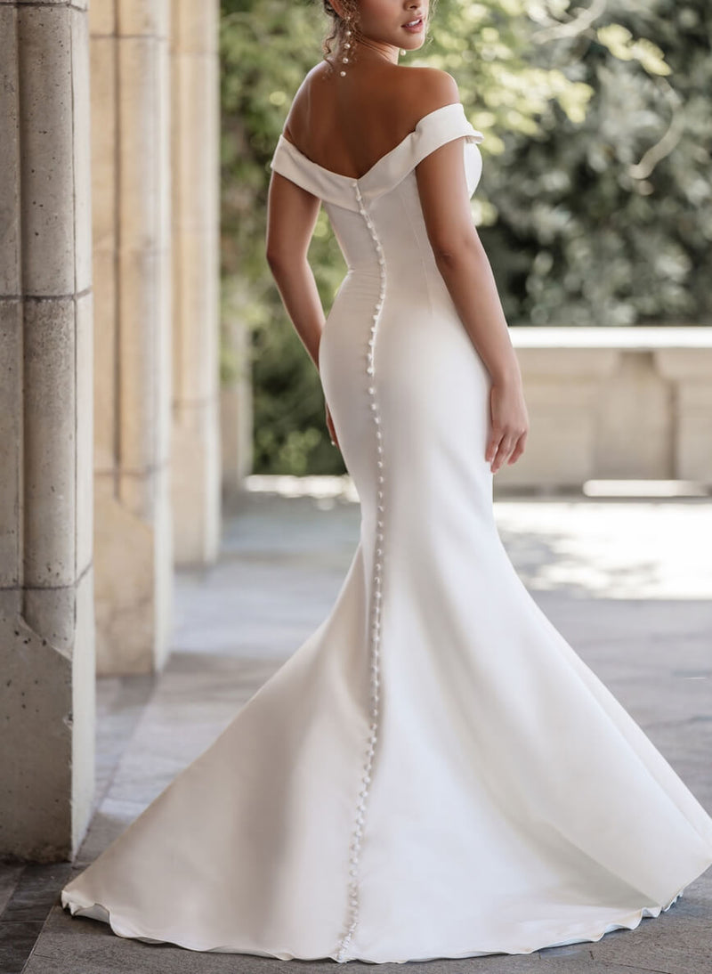 Off-The-Shoulder Trumpet Mermaid Fitted Wedding Dresses Satin-Dbrbridal