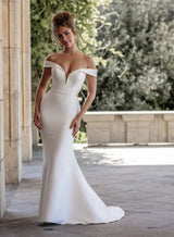 Off-The-Shoulder Trumpet Mermaid Fitted Wedding Dresses Satin-Dbrbridal