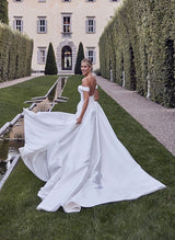 Off-The-Shoulder Wedding Dress for Summer Beach or Church-Dbrbridal