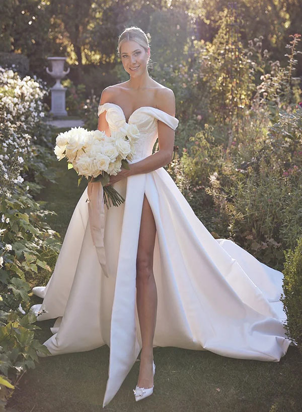 Off-The-Shoulder Wedding Dress for Summer Beach or Church-Dbrbridal