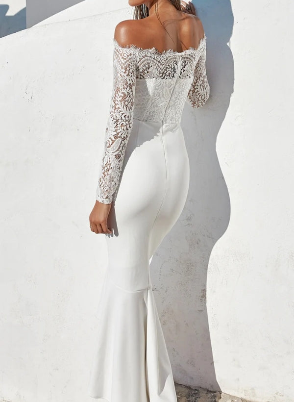 Off-The-Shoulder Wedding Dress Long Sleeves-Dbrbridal