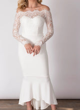 Off-The-Shoulder Wedding Dress Long Sleeves-Dbrbridal