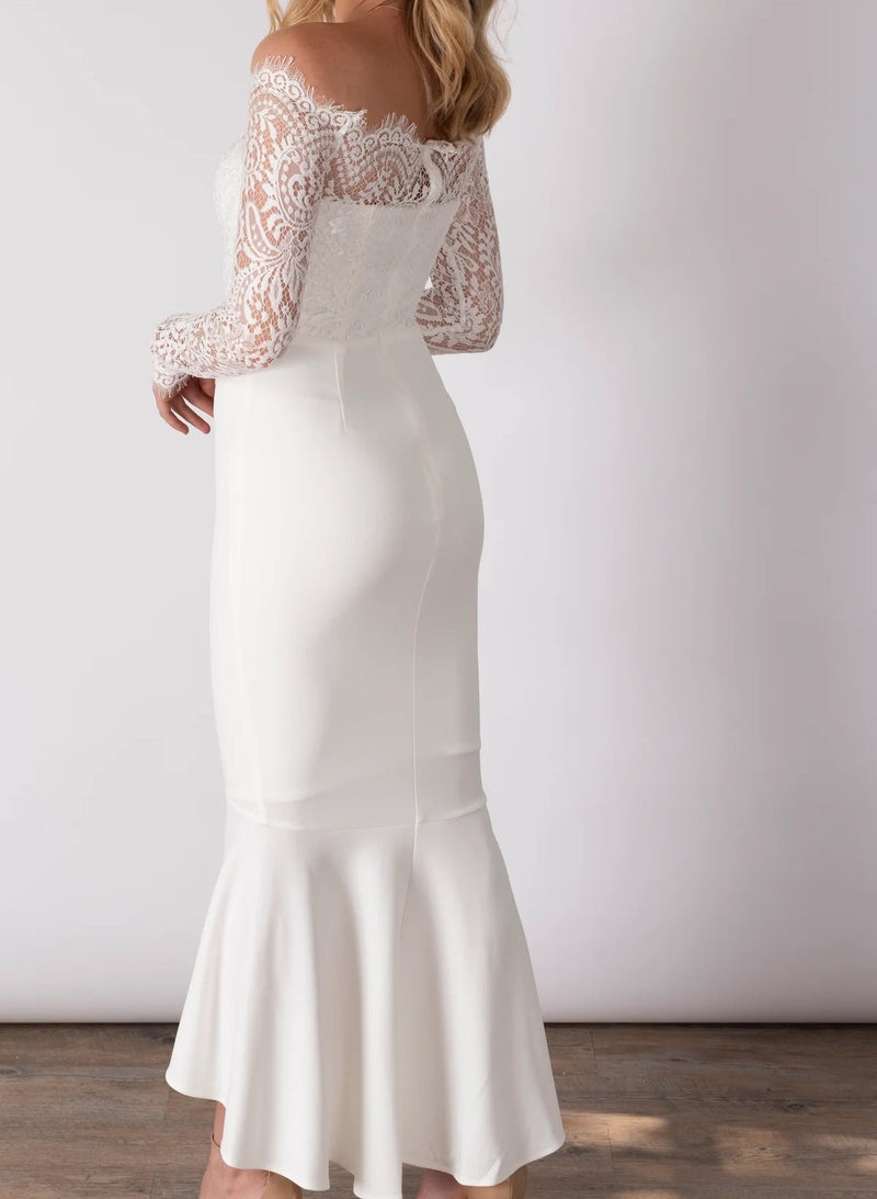 Off-The-Shoulder Wedding Dress Long Sleeves-Dbrbridal