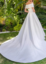 Off-the-Shoulder Wedding Dresses Ball-Gown Satin Modern Corset-Dbrbridal