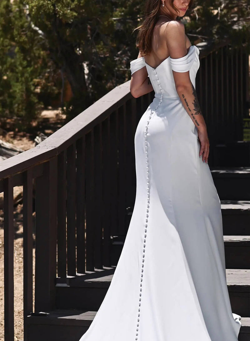 Off-the-Shoulder Wedding Dresses Cowl Neck-Dbrbridal