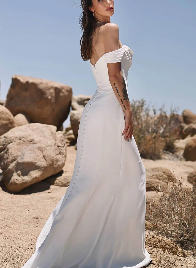 Off-the-Shoulder Wedding Dresses Cowl Neck-Dbrbridal