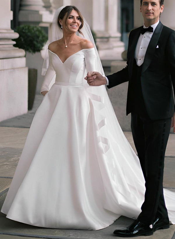 Off-The-Shoulder Wedding Dresses Elegant Ball-Gown Long Sleeves-Dbrbridal