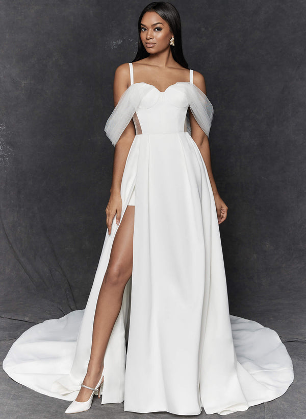 Off-the-Shoulder Wedding Dresses Front Split-Dbrbridal