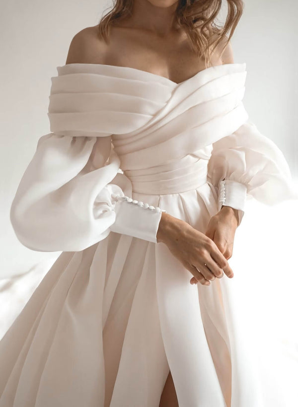 Off-The-Shoulder Wedding Dresses Romantic Long Sleeves-Dbrbridal