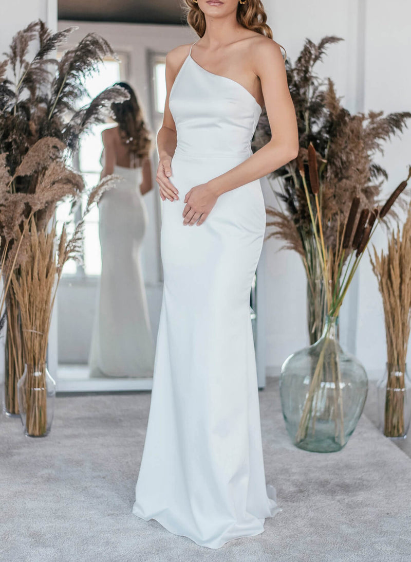 One-Shoulder Mermaid Fitted Wedding Dresses Open Back-Dbrbridal