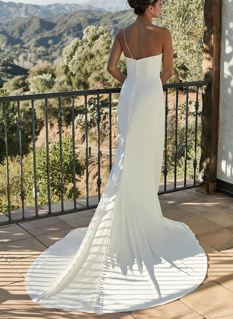 One-Shoulder Sheath Fitted Wedding Dresses Featuring Satin-Dbrbridal