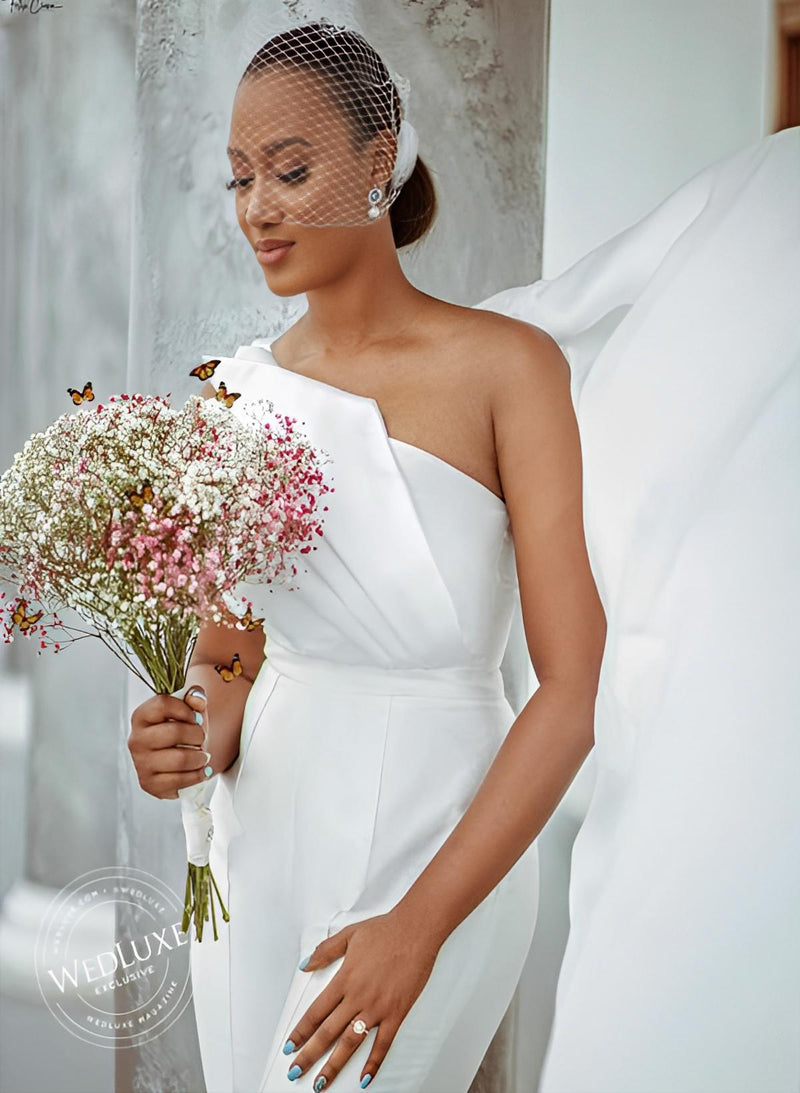 One-Shoulder Sleeveless Floor-Length Satin Wedding Dresses-Dbrbridal