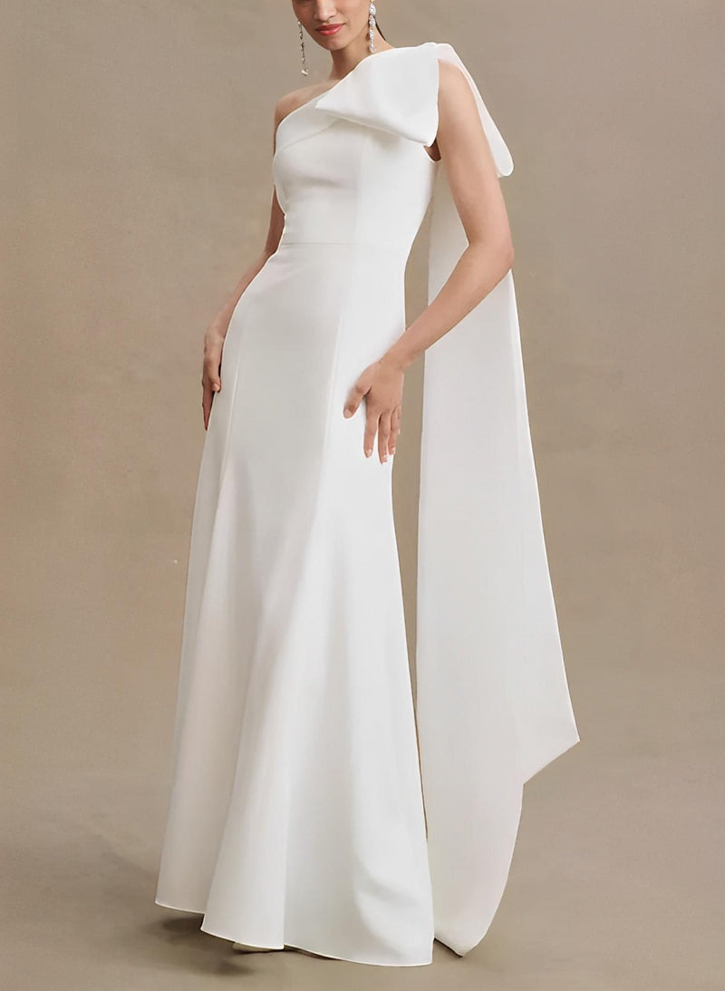 One-Shoulder Sleeveless Satin Wedding Dresses Sash-Dbrbridal