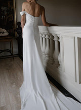 One-Shoulder Sleeveless Silk Like Satin Wedding Dress-Dbrbridal