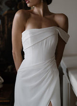 One-Shoulder Sleeveless Silk Like Satin Wedding Dress-Dbrbridal