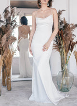 Open Back Mermaid Fitted Cowl Neck Wedding Dresses Satin-Dbrbridal