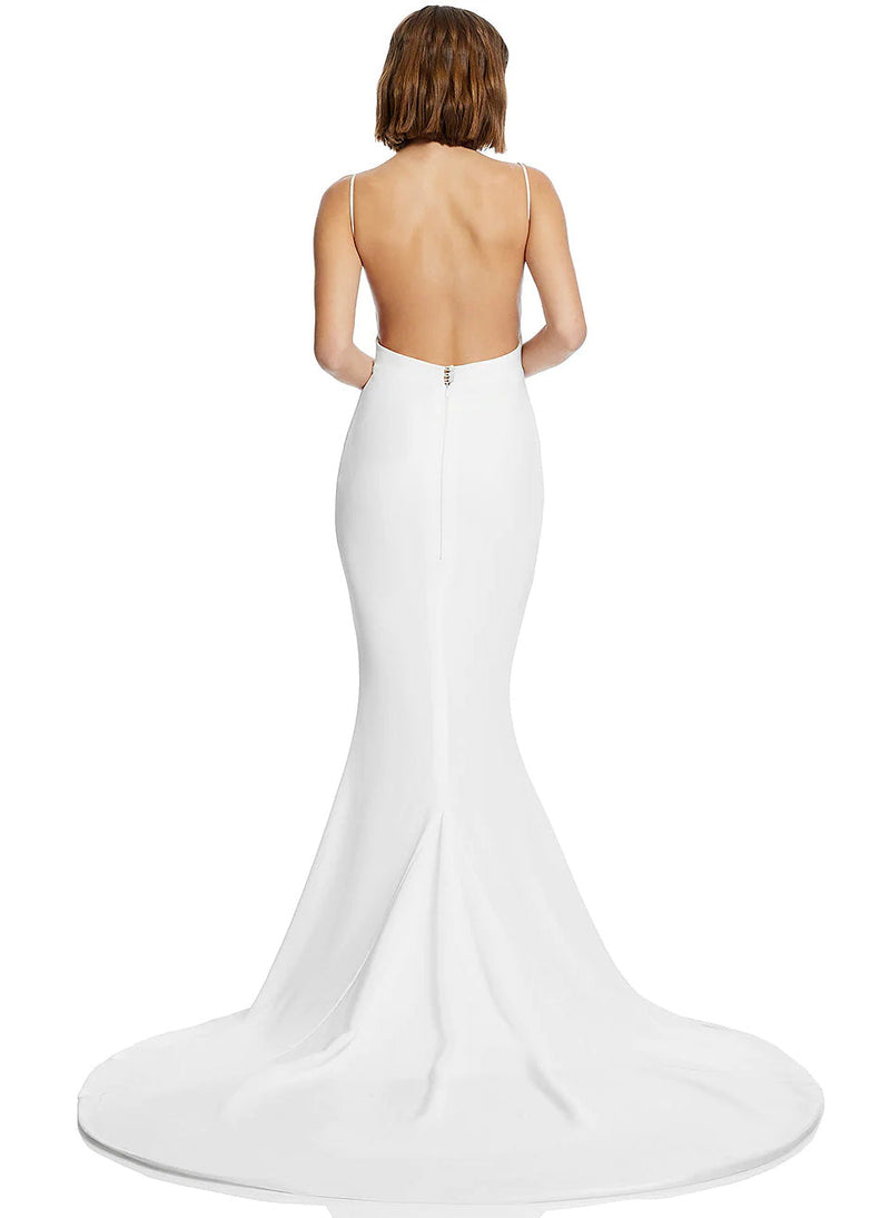 Open Back Mermaid Fitted Wedding Dresses Cowl Neck-Dbrbridal