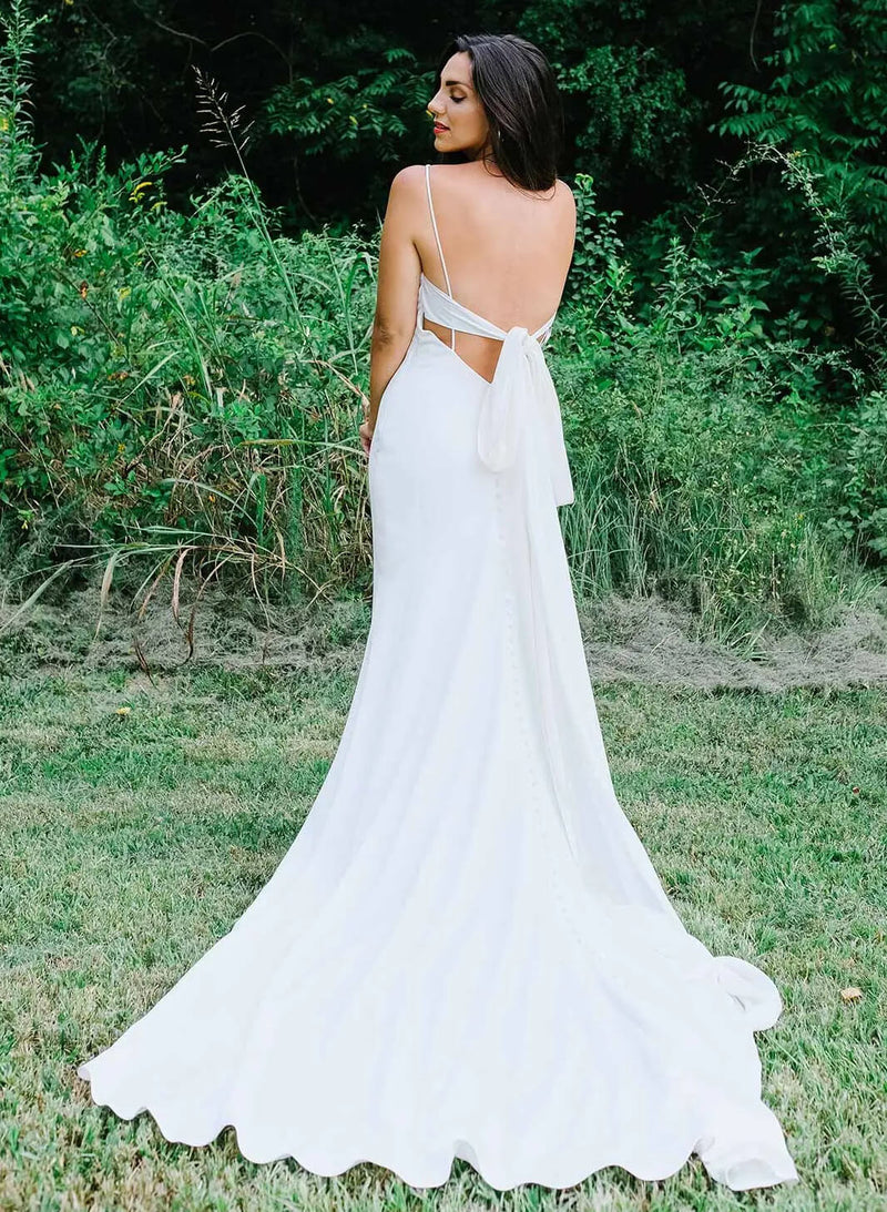 Open Back Mermaid Fitted Wedding Dresses Satin-Dbrbridal