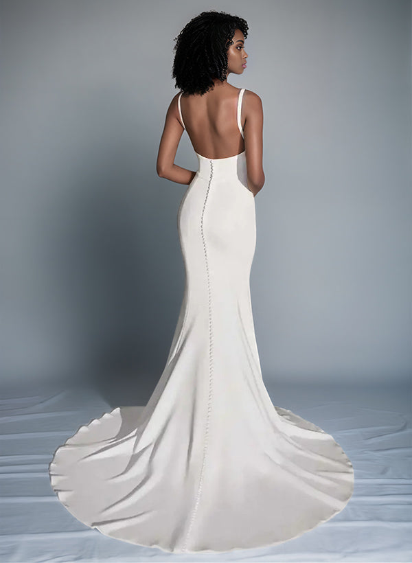 Open Back Mermaid Fitted Wedding Dresses Square Neckline-Dbrbridal