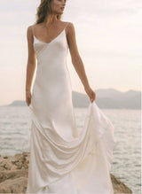 Open Back Silk Like Satin Wedding Dresses V-Neck-Dbrbridal