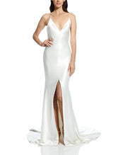 Open Back V-Neck Sleeveless Silk Like Satin Wedding Dresses Split Front for the Summer Beach-Dbrbridal