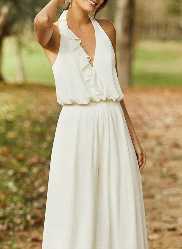 Open Back Wedding Dresses Cascading Ruffles-Dbrbridal