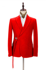 Passionate Bright Red Men's Formal Suit Online Peak Lapel Buckle Button Casual Suit for Men-Dbrbridal