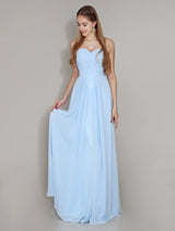 Pastel Blue Sweetheart Neck Floor Length Chiffon Ruched Bridesmaid Dress-Dbrbridal