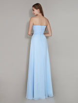 Pastel Blue Sweetheart Neck Floor Length Chiffon Ruched Bridesmaid Dress-Dbrbridal