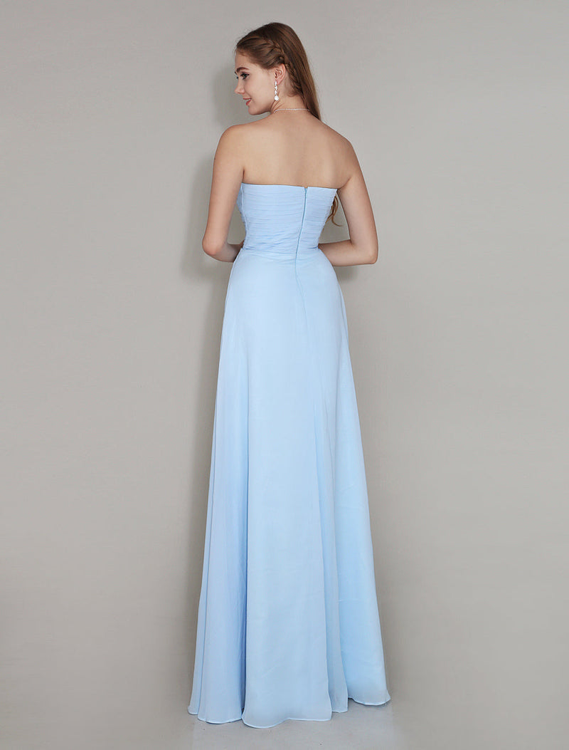 Pastel Blue Sweetheart Neck Floor Length Chiffon Ruched Bridesmaid Dress-Dbrbridal