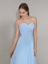 Pastel Blue Sweetheart Neck Floor Length Chiffon Ruched Bridesmaid Dress-Dbrbridal