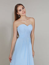 Pastel Blue Sweetheart Neck Floor Length Chiffon Ruched Bridesmaid Dress-Dbrbridal