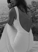 Pearl Wedding Dress Minimalistic Open Back-Dbrbridal