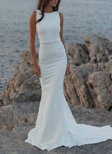 Pearl Wedding Dress Minimalistic Open Back-Dbrbridal