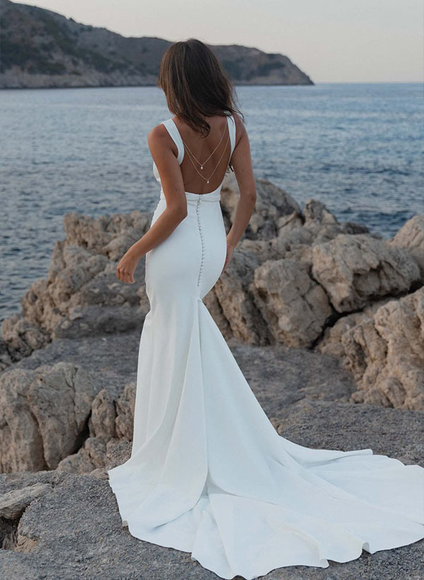 Pearl Wedding Dress Minimalistic Open Back-Dbrbridal