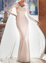 Pleated Sheath Fitted Long Sleeves Cape Wedding Dresses-Dbrbridal