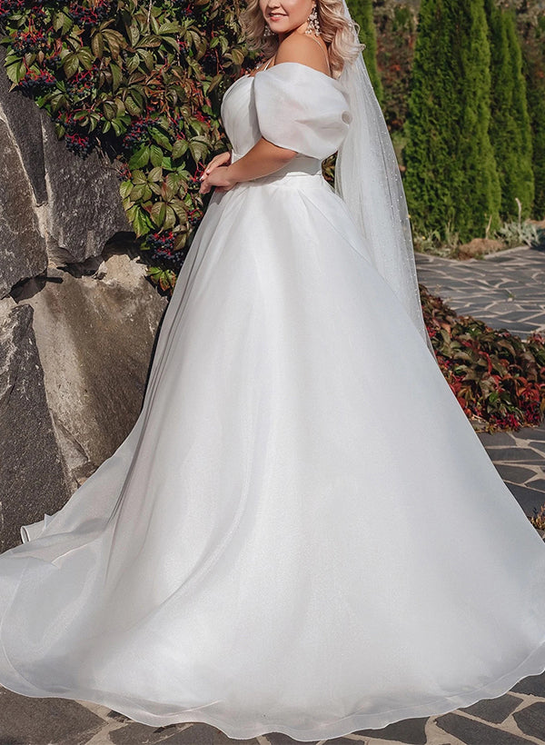 Plus Size Chic A-line Organza Wedding Dresses Split Front Sash-Dbrbridal