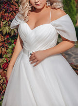 Plus Size Chic A-line Organza Wedding Dresses Split Front Sash-Dbrbridal