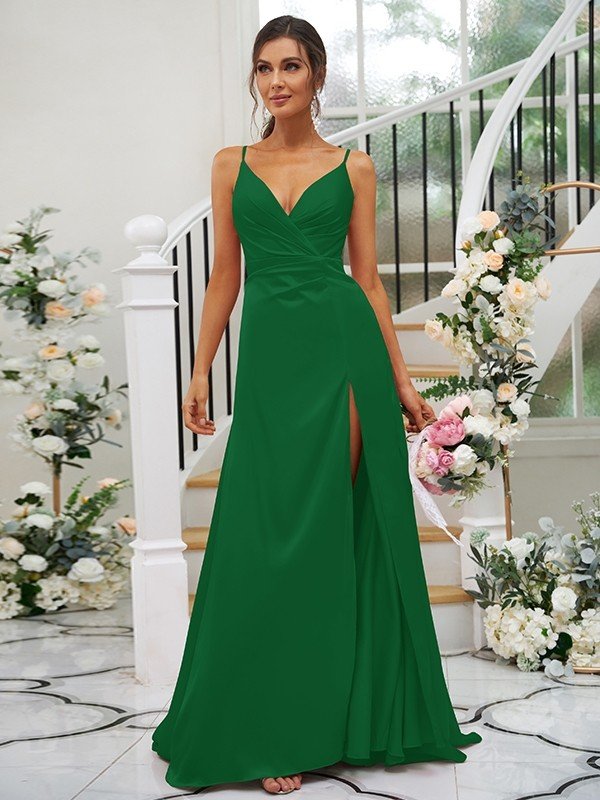 Pretty V-neck Sleeveless Bridesmaid Dresses-Dbrbridal