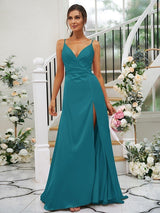 Pretty V-neck Sleeveless Bridesmaid Dresses-Dbrbridal