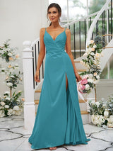 Pretty V-neck Sleeveless Bridesmaid Dresses-Dbrbridal