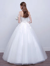 Princess Ball Gown Wedding Dresses Long Sleeve Lace Illusion Ivory Long Bridal Dress-Dbrbridal