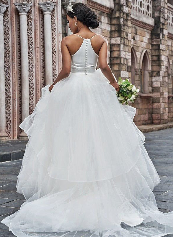 Princess Wedding Dresses Spaghetti Straps Featuring Stunning Cascading Ruffles-Dbrbridal