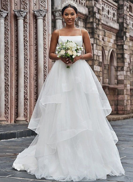 Princess Wedding Dresses Spaghetti Straps Featuring Stunning Cascading Ruffles-Dbrbridal