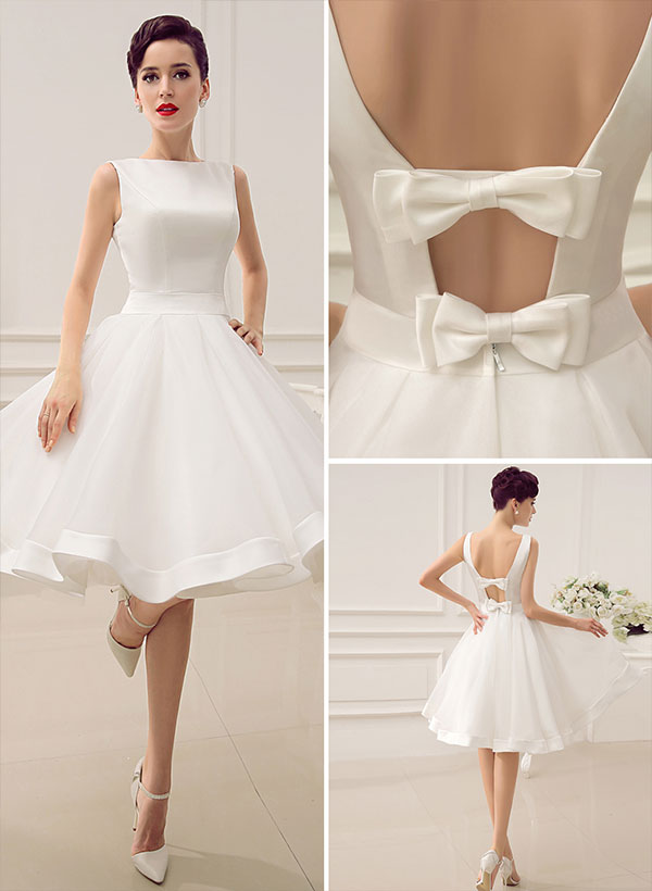 Retro style 1950s Short Wedding DressesNew Bridal Gown Satin Bows-Dbrbridal