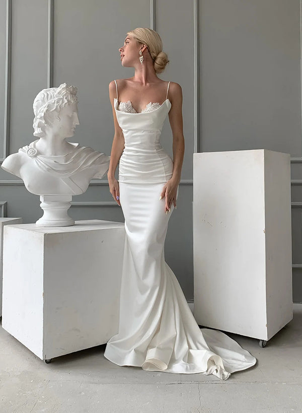 Retro style Elegant Sweetheart Mermaid Fitted Satin Wedding Dresses Sweep Train-Dbrbridal