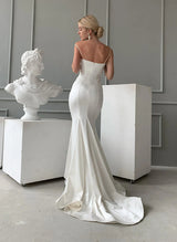 Retro style Elegant Sweetheart Mermaid Fitted Satin Wedding Dresses Sweep Train-Dbrbridal