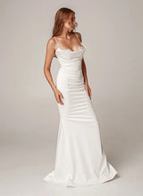 Retro style Elegant Sweetheart Mermaid Fitted Satin Wedding Dresses Sweep Train-Dbrbridal