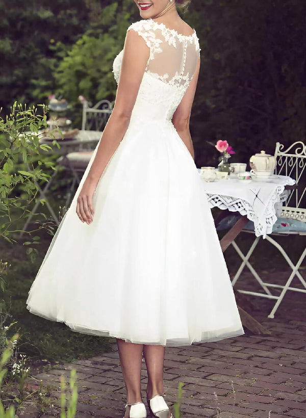 Retro style Lace Tea-Length Wedding Dresses-Dbrbridal