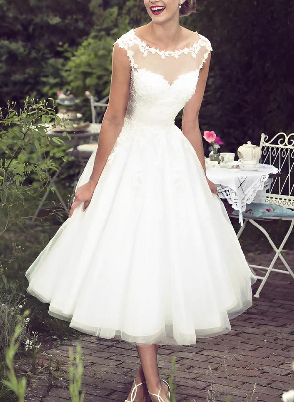 Retro style Lace Tea-Length Wedding Dresses-Dbrbridal